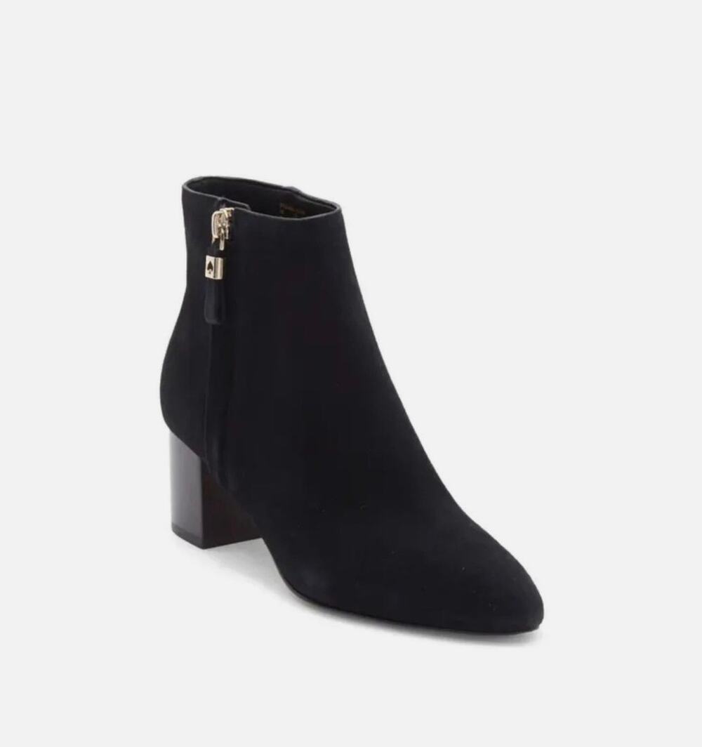 Kate Spade Black Heeled Boots - Women's Size 6.5 - Allesia Suede Ankle Booties